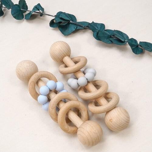 Childrens toy wooden teether silicone bracelet baby rattle Silicone Fitness Toys Tooth ring Toys