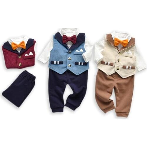 Kids Boys Gentlemen Style Vest +Romper +Pants