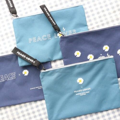 Domikee New cute Korean large capacity Oxford cloth zipper pocket folder school student daisy pencil organizer pouch stationery