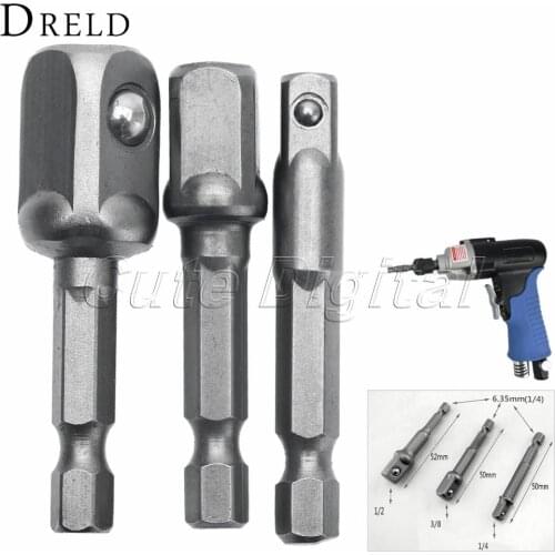 DRELD 3pcs Vanadium Steel Socket Adapter Set Woodworking Tools Hex Shank to 1/4" 3/8" 1/2" Extension Drill Bits Drill Power Tool