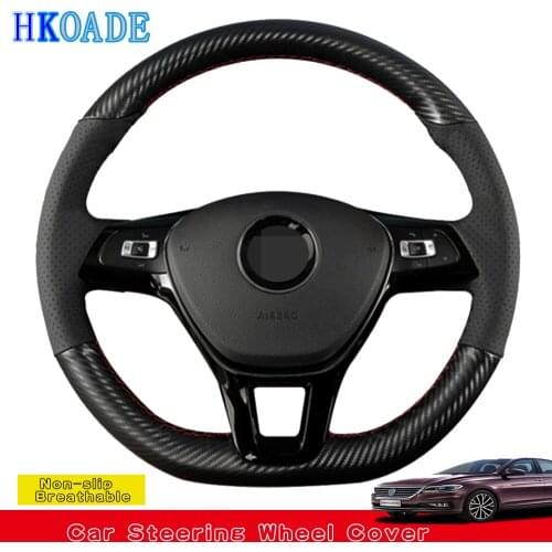 DIY Black Carbon Leather Car Steering Wheel Cover For Volkswagen VW Golf 7 GTI Golf R MK7 VW Polo GTI Scirocco 2015 2016