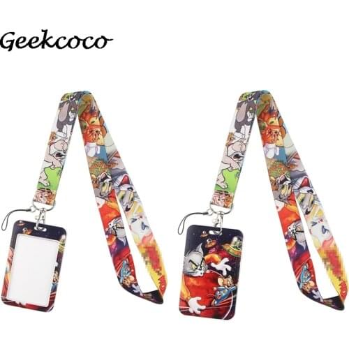 J2163 Cartoon Cat And Mouse Neck Strap Lanyard for keys ID Card Gym Mobile Phone USB badge holder DIY Hang Rope With Card Holder