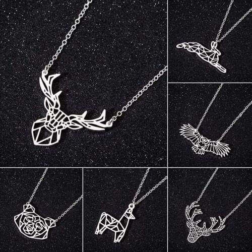 Jisensp Vintage Gothic Hollow Elk Pendant Necklace Origami Antlers Fashion Jewelry for Women Men Christmas Gift collier femme