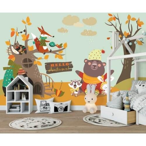 Carton Animal Wall Mural Photo Wall Paper 3D Canvas Wallpapers Kids Bedroom TV Background Art Wall Decor Papel De Parede