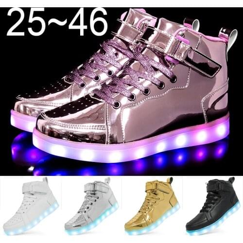 Size 25~46 Unisex Women Sneakers Kids Boys Boots Girls Glowing Light LED Men Casual Fashion Flats Running Children Leather Shoes