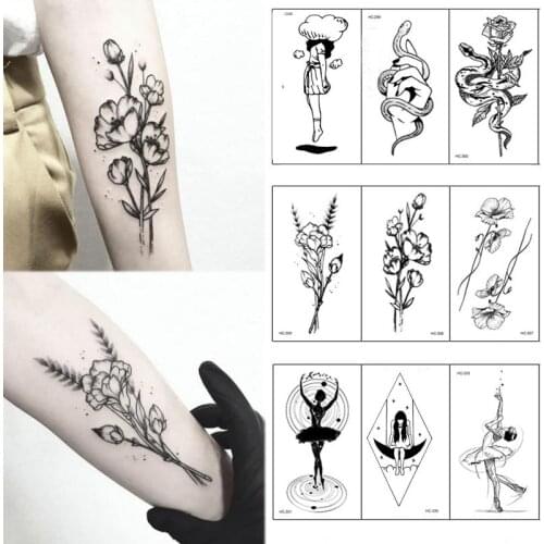 Hot Temporary Tattoo Black Flower Tattoo Sleeves Water Transfer Tatoo Sticker Peony Rose Tattoos Body Art Sexy Tatoo Girl Arm Ho