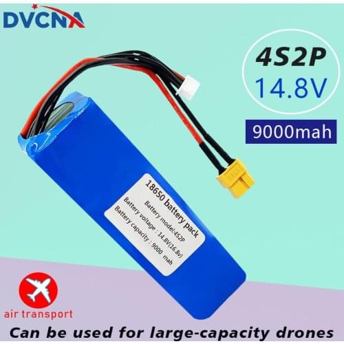 16.8V Li-ion Battery 14.8V 9Ah 4S2P High Capacity UAV Rechargeable for Various RC Airplane Drone Quadrotor XH2.54-5P XT60