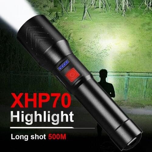 Powerful XHP70 LED flashlight 18650 Rechargeable high power led flashlights xhp50 waterproof flash light camping lantern lamp