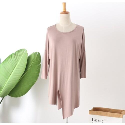 Large size Nightgown long-sleeved nightdress female fat loose mid-length irregular was thin bottoming women Sleepwear pijama
