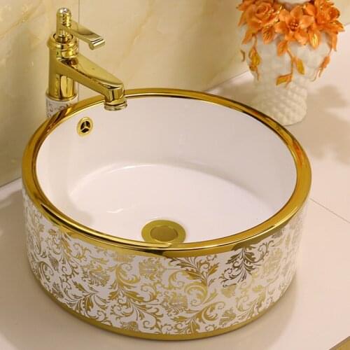 Nodic Luxury Ceramic Bathroom Sinks Wash Basin Small Wash Basin Washhand Basin Home Kitchen Golden Bathroom Sink