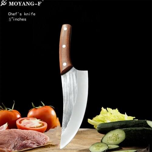 MOYANG-F KNIVES Hand forged 5-inch chefs knife 8Cr13MoV curved blade meat cleaver BBQ camping slicing knife sharp type
