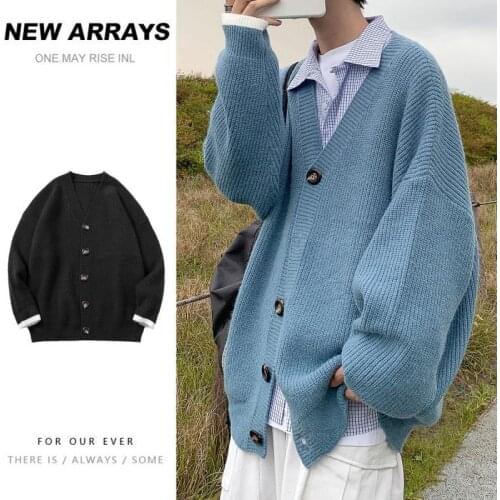 All -Matching Cardigan Solid Color Sweater Men 's Autumn and Winter Lazy Boys Trend Couple Outdoor Sweater Coat