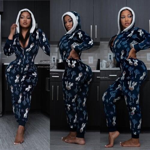 Autumn Winter Thick Pajamas Onsies Womens Long Sleeve Hoodies Jumpsuit Cotton Homewear One Pice Set Hooded Sleepwear Nightwear