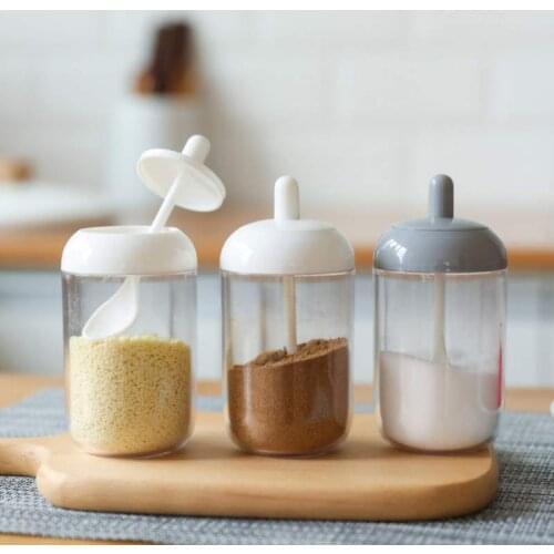 Simple Kitchen Moisture-Proof Sauce Seasoning Jar With Spoon Condiment Pots Clear Spices salt pepper cruet Container