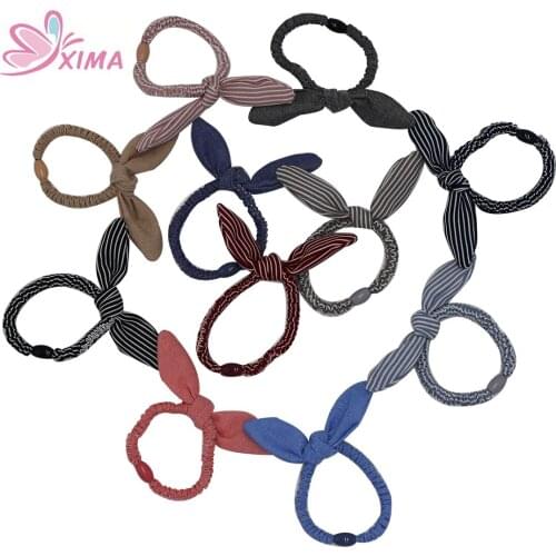 XIMA 11pcs/lot Stripe and Solid Lovely Girls Rabbit Ear Hair Tie Hair Bands Ropes Ponytail Holder Elastic Hair Bands for Girls