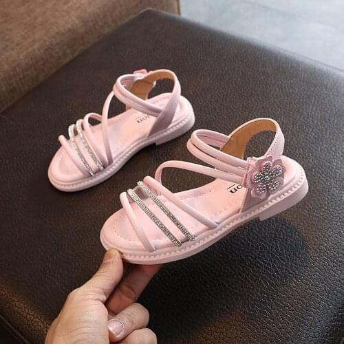 Fashion Flower Rhinestones Sandal Kids Girl Summer Leather Sandals Children Shoes Princess Girls Sandals 3 4 5 6 7 8 9 10 11 12
