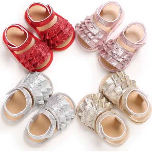 Infant Baby Girl Shoes Toddler Flats Sandals Premium Soft Rubber Sole Anti-Slip Summer Flower Lace Crib First Walker Shoes0-18M