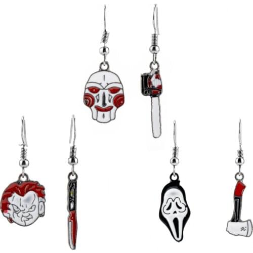 Earring Horror Movie Saw Ghost Dangle Earrings Childs Play Chucky Face Knife Drop Earrings For Women Girl Kids Christmas Gifts