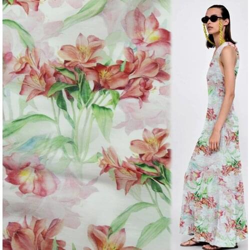 Pink flower design silk and linen blended fabric natural fabric floral,SLN151