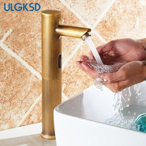 Basin faucet Antique brass Hot Cold Free Automatic Hand Touch Tap Sensor Faucets Mixer Battery Power Bathroom tap