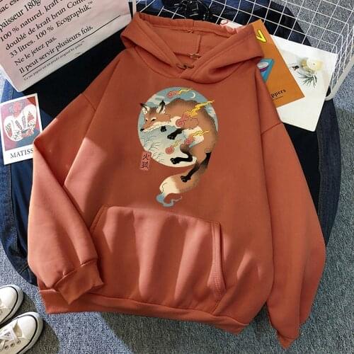 Sweatshirt Fire Cartoon Fox Japanese Printing New Hoodies Men Streetwear Harajuku Pullovers Mens Oversize Retro Mens Clothing
