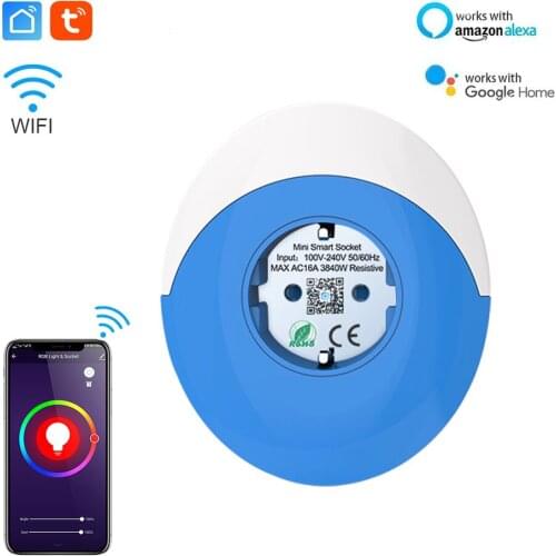 220V Wifi Tuya Smart Plug 15A EU Electric Socket RGB Night Light Monitor Outlet Adapter APP Control Support Alexa Google Home