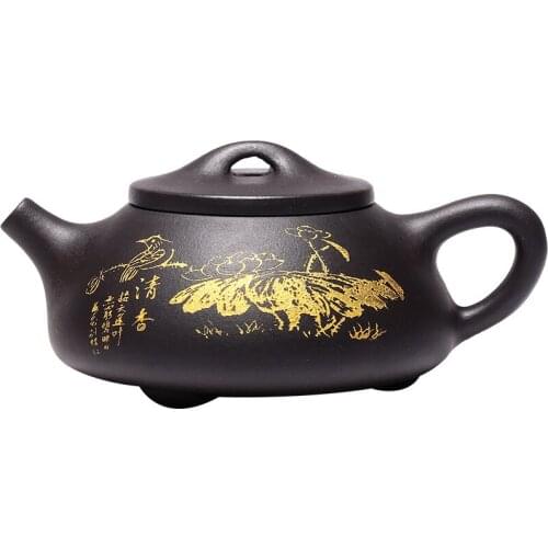 Yixing Purple Clay Pot Kungfu Tea Set Ore Black Mud Fragrance Stone Scoop Teapot Tea Set Teapot Household Teapot
