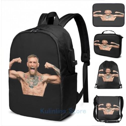 Funny Graphic print Conor Mcgregor USB Charge Backpack men School bags Women bag Travel laptop bag
