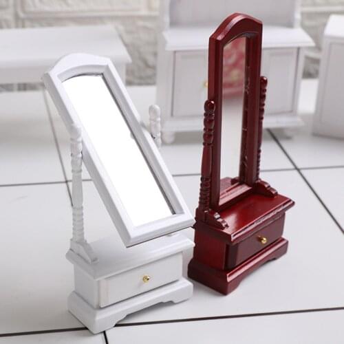 1/12 Mini Doll House Full-Length Dressing Mirror Room with Drawer for Kids Toys For Girls Birthday Christmas New Year Gift