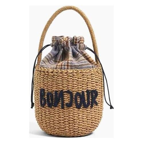 Bascket Beach Bag New Raffia Woven Straw Portable Designer Handbags Cute Embroidery Letter Women Round Vintage Straw Handbag