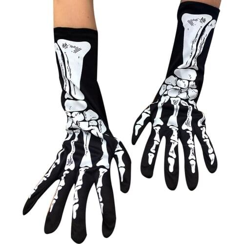 Halloween Skeleton Print Women Glove 2021 Fashion Lady Unisex Full-finger Black Casual Novelty Gloves Scare props Nylon Mittens