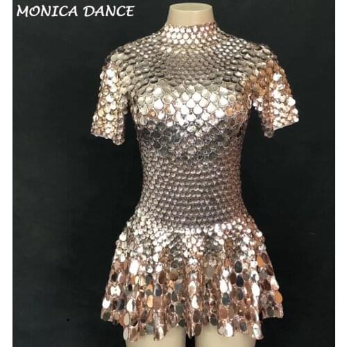 Women Bling Short Dress Full Of Sparkling Metal Shells Ornaments Nightclub Birthday Celebrate Party Performance Costumes Singer