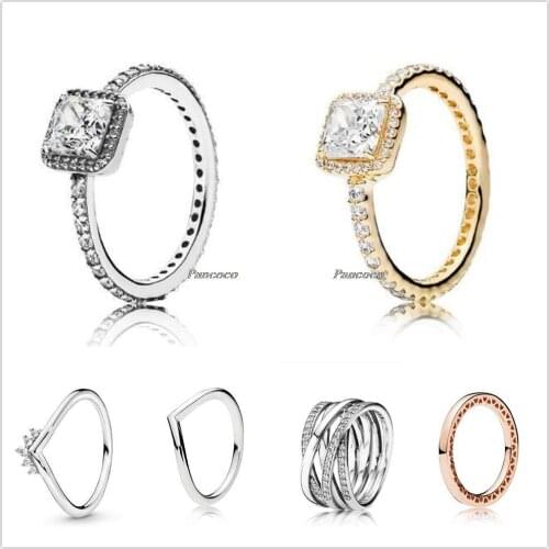 Authentic 925 Sterling Silver Four Claw Timeless Elegance With Crystal Rings For Women Wedding Party Gift Fashion Jewelry