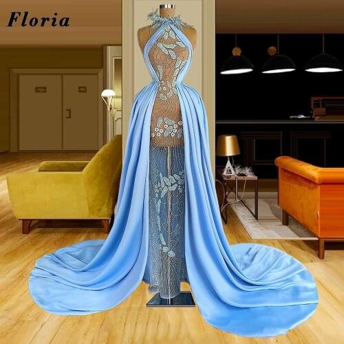 Floria Beaded Crystals Evening Dress 2021 Robes Customized Mermaid Party Dress Couture Dubai Prom Dresses Long Middle East Gowns