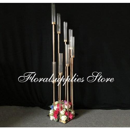 10PCS Acrylic Candlestick 8 Heads Candle Holders Wedding Table Centerpiece Candelabra Pillar Stand Road Lead Party Decor