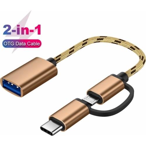2 In 1 USB 3.0 OTG Adapter Nylon Cable Type-C Micro USB To USB 3.0 Interface Converter For Smartphone For MacBook Charging Cable