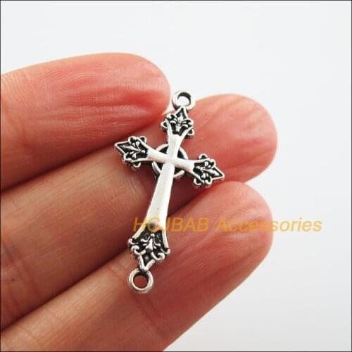 20 New Cross Charms Flower Connectors Tibetan Silver Tone 16.5x30.5mm