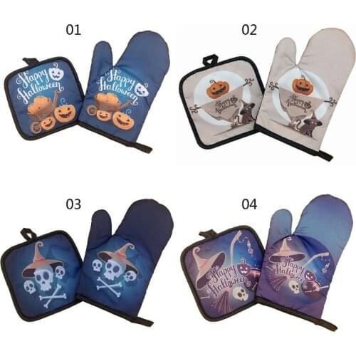 AXYC Halloween Oven Mitts and Pot Holders Set Non-Slip Surface Baking Kitchen Durable