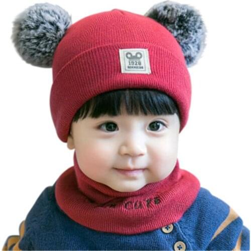 Baby winter hat 2Pcs Toddler Baby Girls Boys Winter Warm Knitted Beanie Cap+Scarf Keep Warm Set photography props Knitted hat