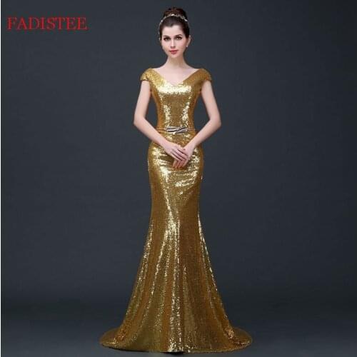 Trumpet Gold sequin elegant sleeveless vestidos de fiesta de noche prom party Evening Dresses robe de soiree 2020 new