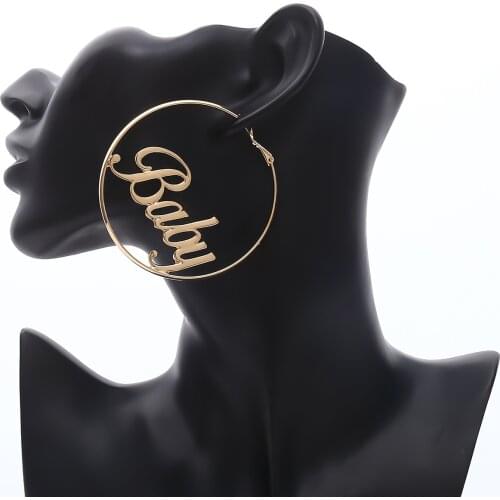 Icnway Exaggerated Geometric Simple Hollow Earrings Female Personality Generous Circle Letter Creative Earrings