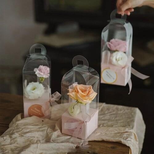 10PCS Gift Flower Packing Box Mothers Day PVC Paper Single Transparent Rose Flower Box Portable Holiday Gift Box for Flower