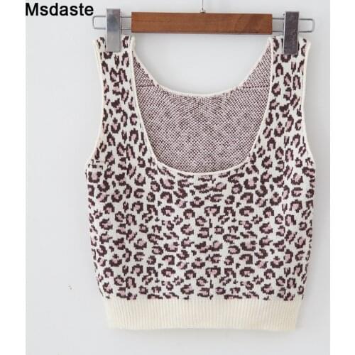 Short Sweater Vest Knitted Leopard Print Women Sweaters New Sexy Club Wear Spring Autumn Thin Knit Top Ladies Elastic Vests Tops