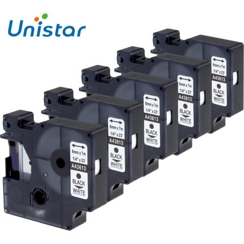 5PCS Label Printer Tape Compatible for DYMO Printer for D1 Pinter 43613 Black on White 6mm for DYMO Label Ribbons Cassette