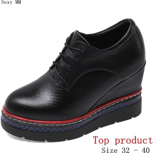 Loafers Platform Women Casual Shoes Wedges High Heels Wedge High Heel Shoes Genuine Leather Small Plus Size 32 33 - 40