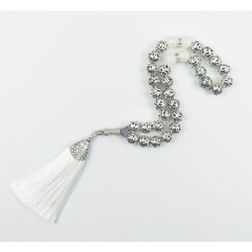 Tesbih Store 10mm Silver plated Prayer Beads with red tassel Tasbih Tesbih Tasbeeh Subha Misbaha Islamic for wedding gift