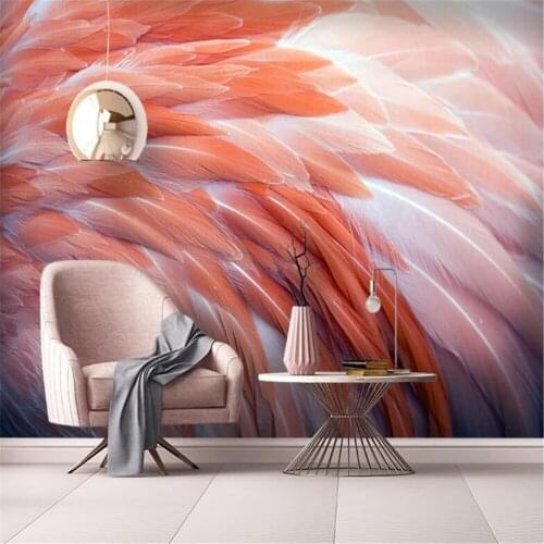 Milofi custom 3D large wallpaper mural HD Nordic minimalist flamingo feather living room bedroom background wall