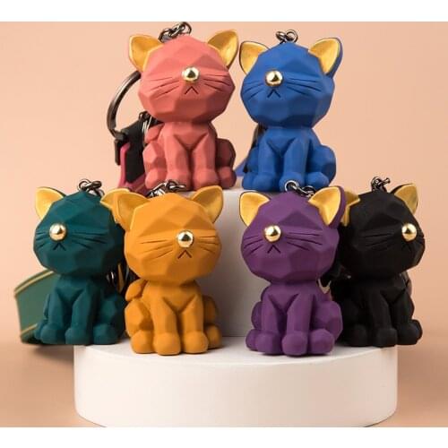 Cute Geometric Mechanical Cat Keychain Fashion Cartoon Animal Charm Key Ring Trend Couple Bag Car Pendant Accessories Keychain