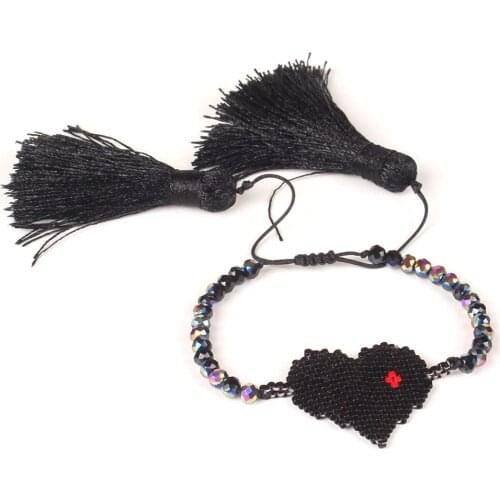 MIYUKI Antique Beads Braided Tassel Heart-shaped Love Bracelet