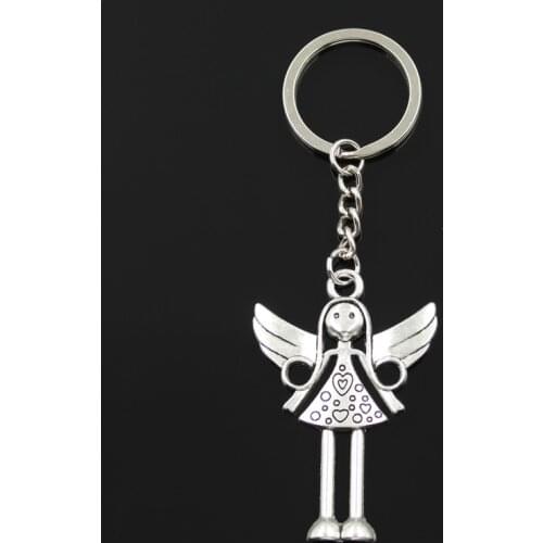 Fashion 30mm Key Ring Metal Key Chain Keychain Jewelry Antique Bronze Silver Color Plated Angel 58x38mm Pendant